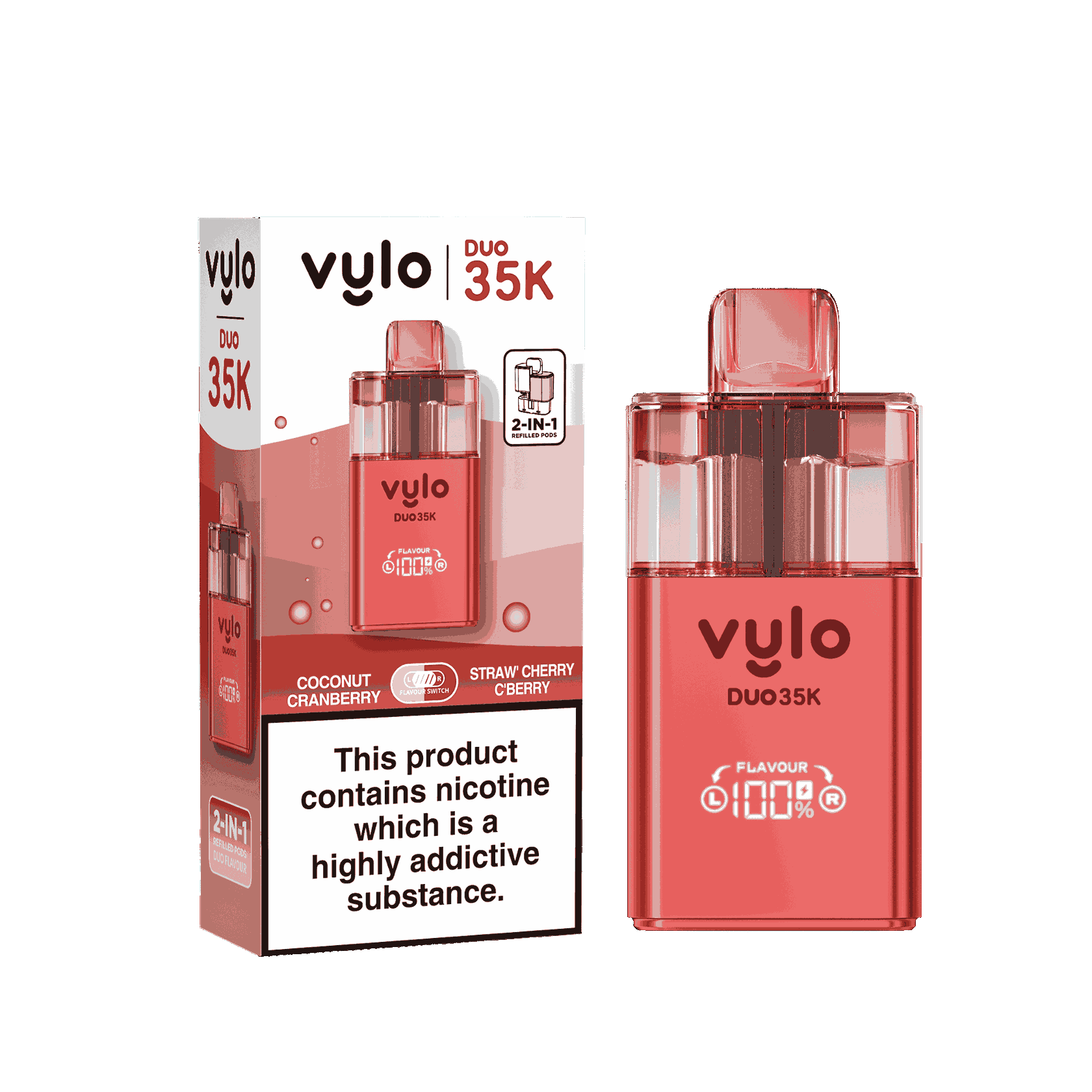 Vylo Duo 35k Prefilled 2 in 1 Pod Vape Box of 5 - Coconut Cranberry & Straw Cherry Cranberry Flavour