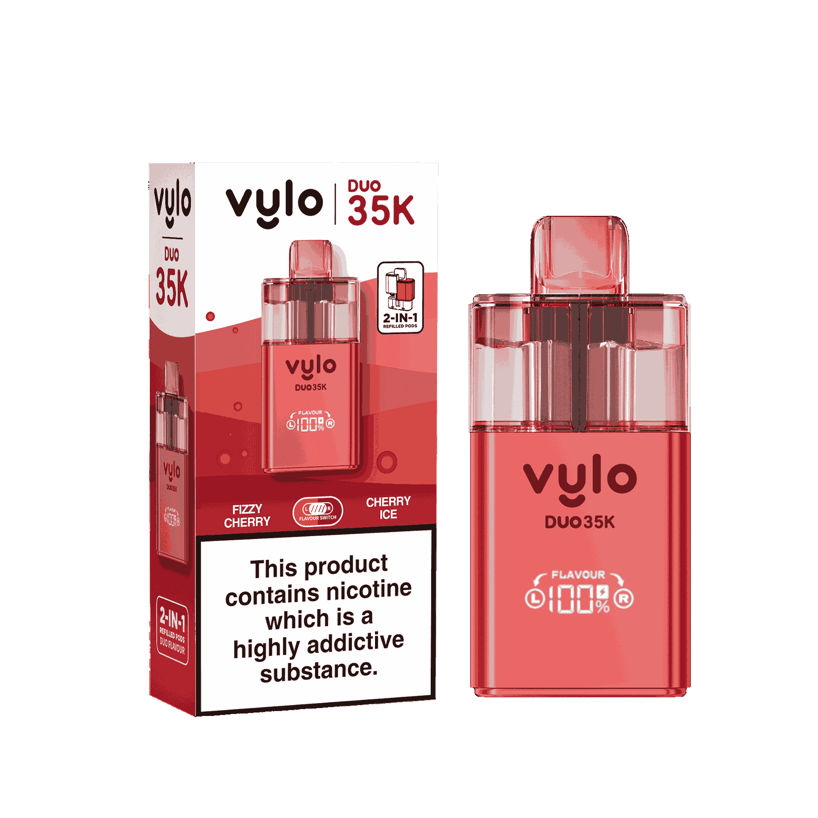 Vylo Duo 35k Prefilled 2 in 1 Pod Vape Box of 5 - Fizzy Cherry & Cherry Ice Flavour